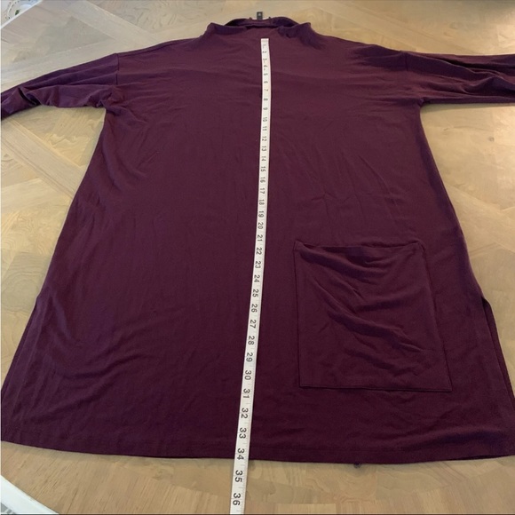 Eileen Fisher Maroon Tunic Top Mini Dress L Long Sleeve Pocket Slits Stretch - Picture 9 of 9